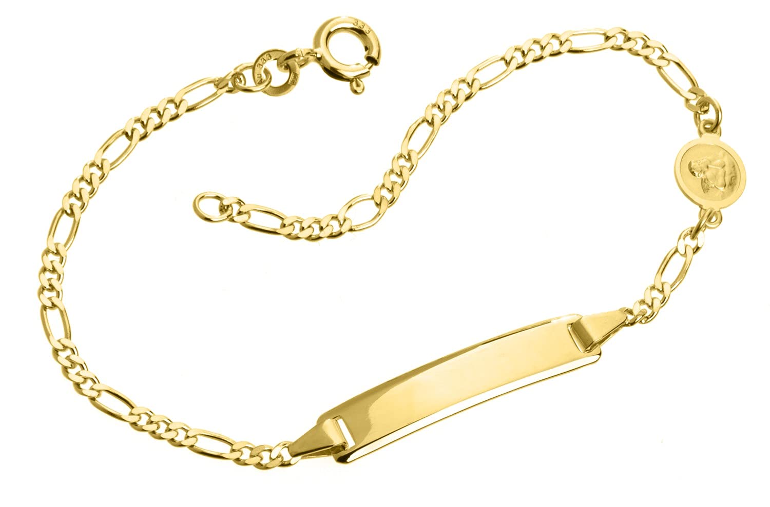 Silberketten Store Kinder/Baby Gravur-Armband Figaro mit Schutzengel inkl. Gravur- 333 Gold - Länge wählbar von 12-16cm