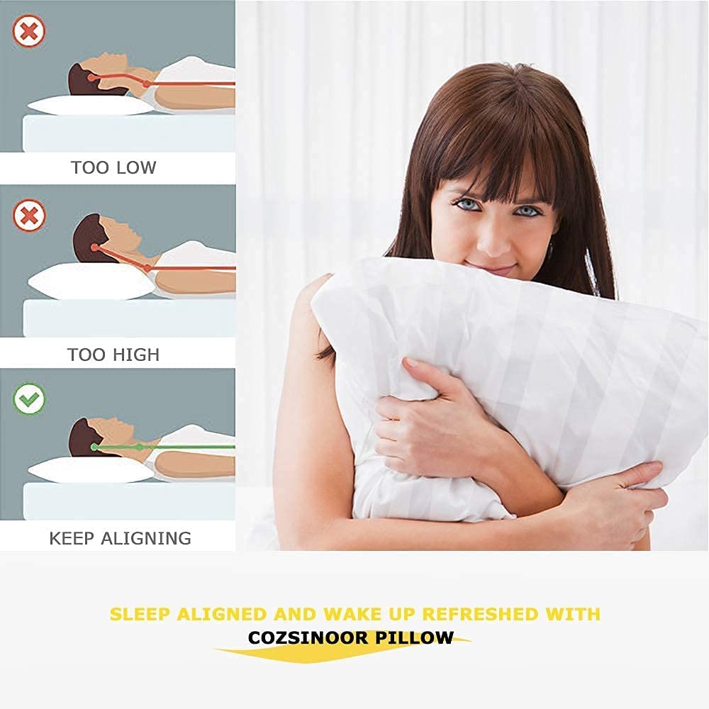 COZSINOOR Bed Pillows for Sleeping Hotel Quality Luxury Down Alternative Plush Pillow - Cooling Breathable Soft Premium Microfiber Cover for Side Back and Stomach Sleepers (Queen Size (Pack of 2))