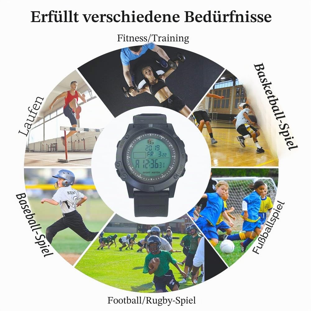 Digitale Schiedsrichteruhr, Sport Schiedsrichter Armbanduhr, Fußballspiel-Timer für Trainer, 100 Runden Speicher Stoppuhr, leuchtende Sportuhr mit 3 Zeilen, großem Display und Alarm