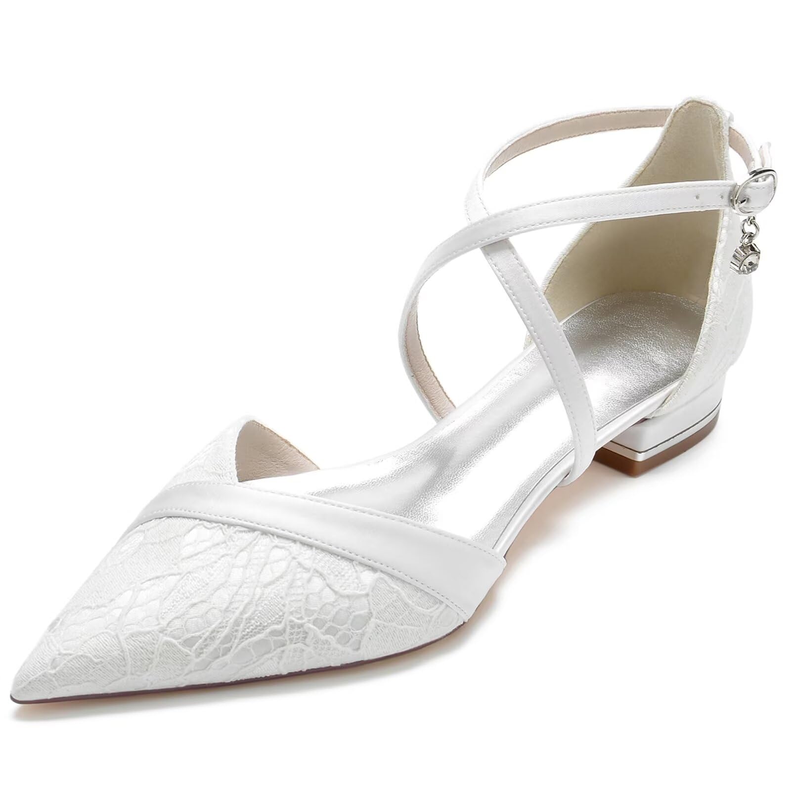 Scarpe da Sposa Donna con Tacco Largo 2,5 cm - Eleganti Décolleté in Pizzo a Punta - Sandali Cerimonia con Cinturini - Ideali per Matrimonio e Sera