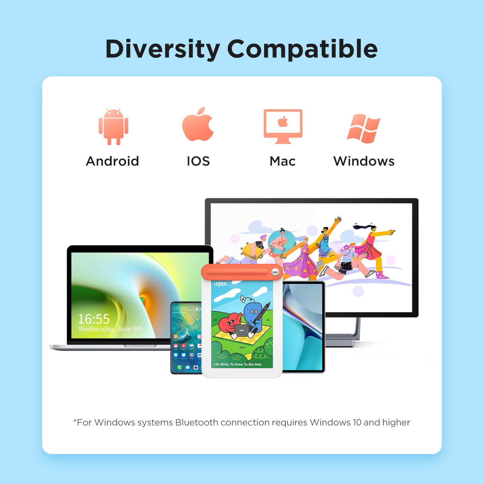Tablette Graphique Bluetooth UGEE Q8W, Tablette de Dessin Portable 8 Pouces, Tablette Dessin pour Débutants, Tablette avec Stylet Compatible avec Windows, Mac, Chromebook