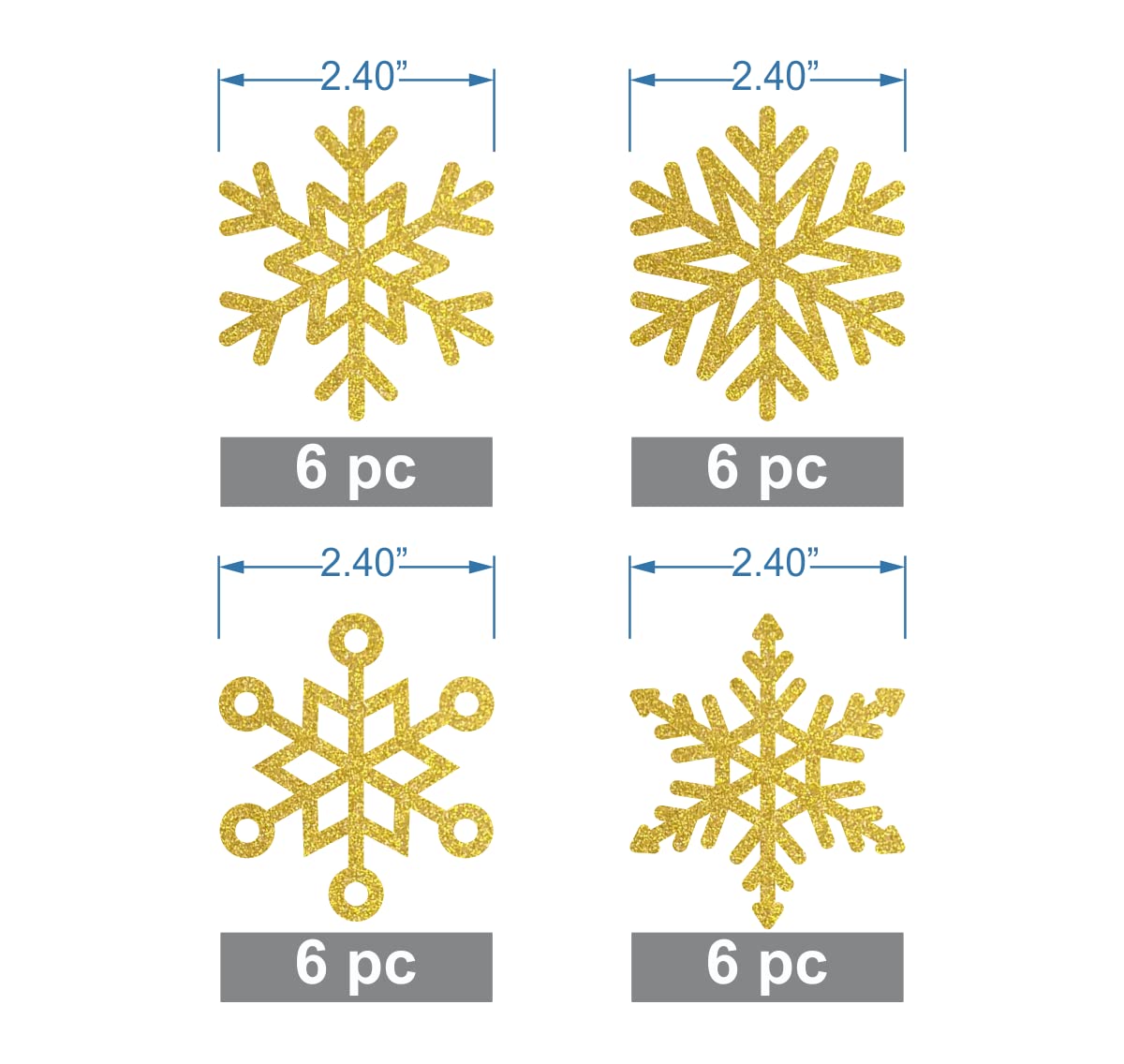 SVM CRAFT Gold Glitter Snowflake Decoration Wall Sticker Vinyl 24 Pcs