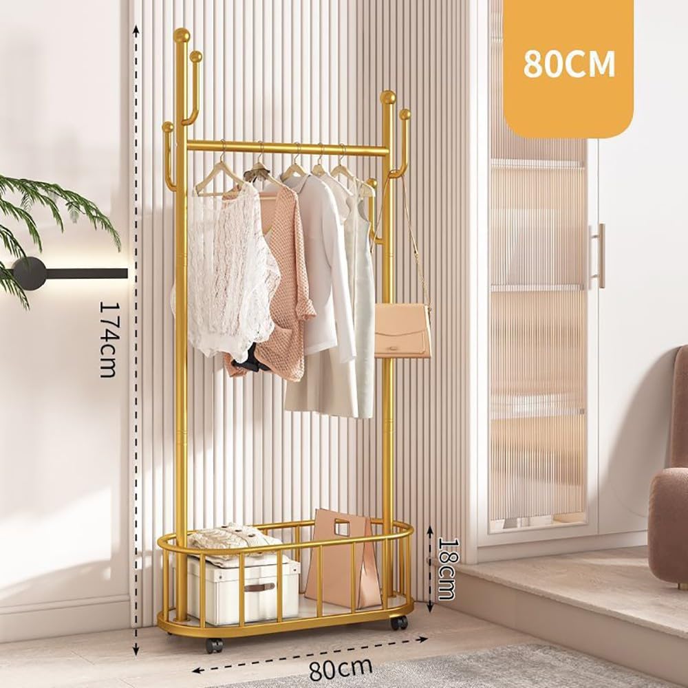 Platzsparende Industriegarderobe mit Rollen, Metall-Kleiderständer für Flur, maximale Traglast 60/80/100 cm x 30 cm x 174 cm, stabile Kleiderstange für einfache Befestigung