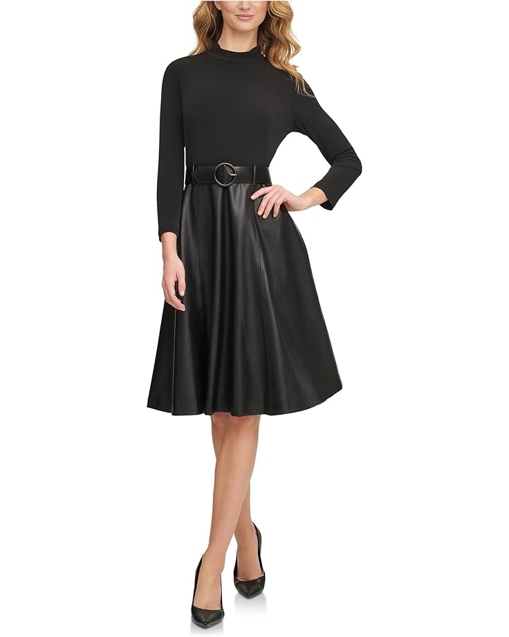 Calvin Klein Matte Jersey Pu Leather Belted Aline Combo - #3 of 3