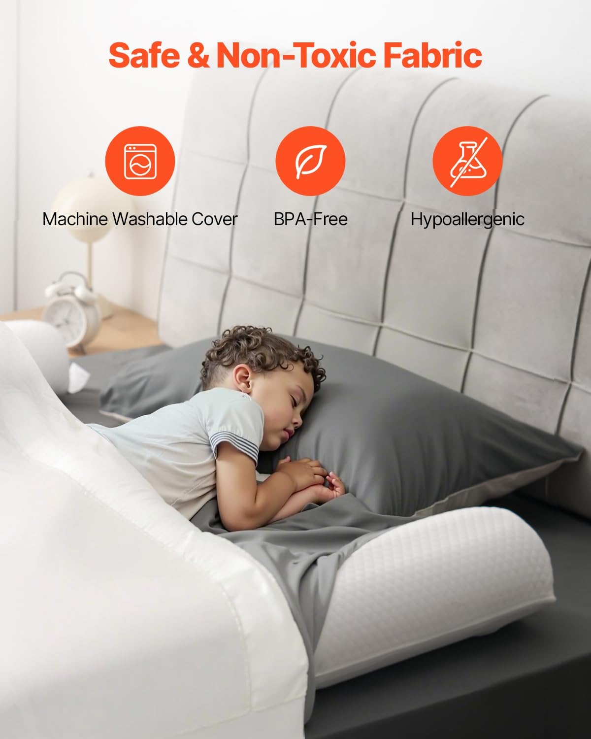 VEVOR Bed Bumper for Toddlers, 52-inch Inflatable Bed Guard Rail with Safety Flap, 2-Pack Toddler Bedrail Bumpers with Non-Slip Bottom & Machine-Washable Cover for Twin, Full, Queen and King Beds