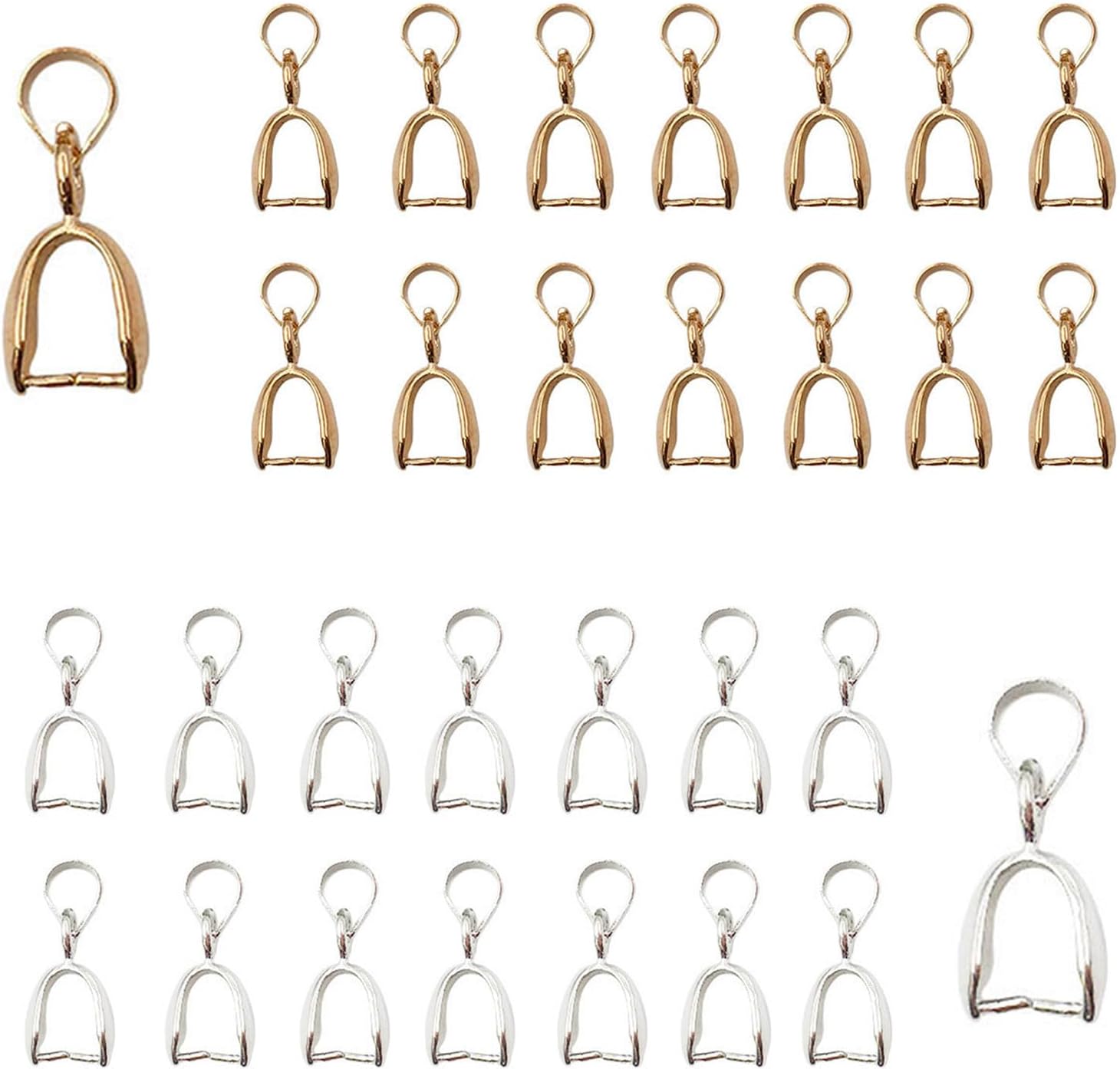 NIYATA150 x Stainless Steel Necklace Fasteners for Pendants, Jewellery Creation Accessories for DIY Jewellery, Cord Necklace (5 x 15 mm, Shiny Silver, Gold KC)