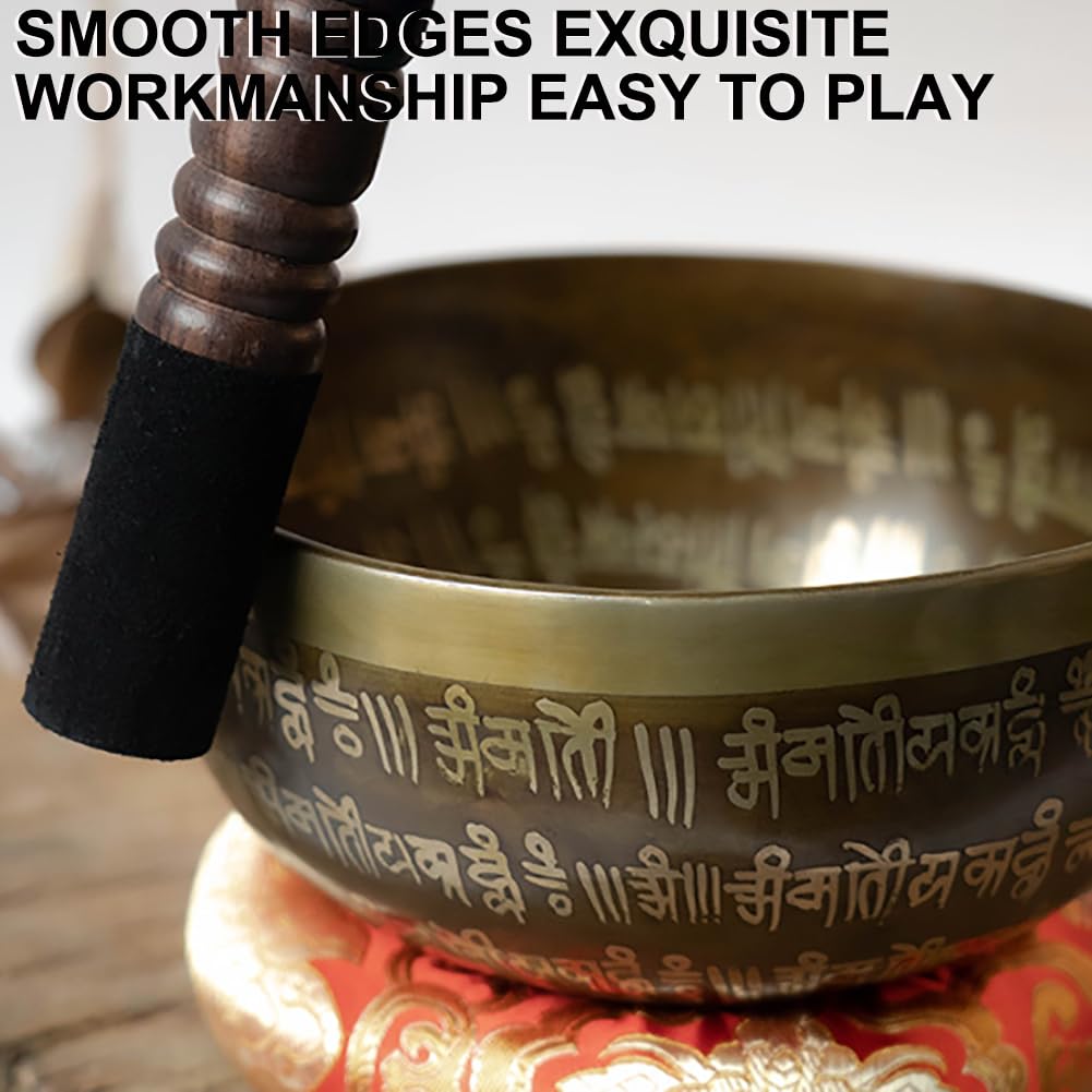 Campana Tibetana Fatta A Mano, Ciotola da Meditazione in Ottone per Principianti (Bastone per Campana Tibetana E Cuscinetto per Anelli), Campana Tibetana per Il Rilassamento Spirituale