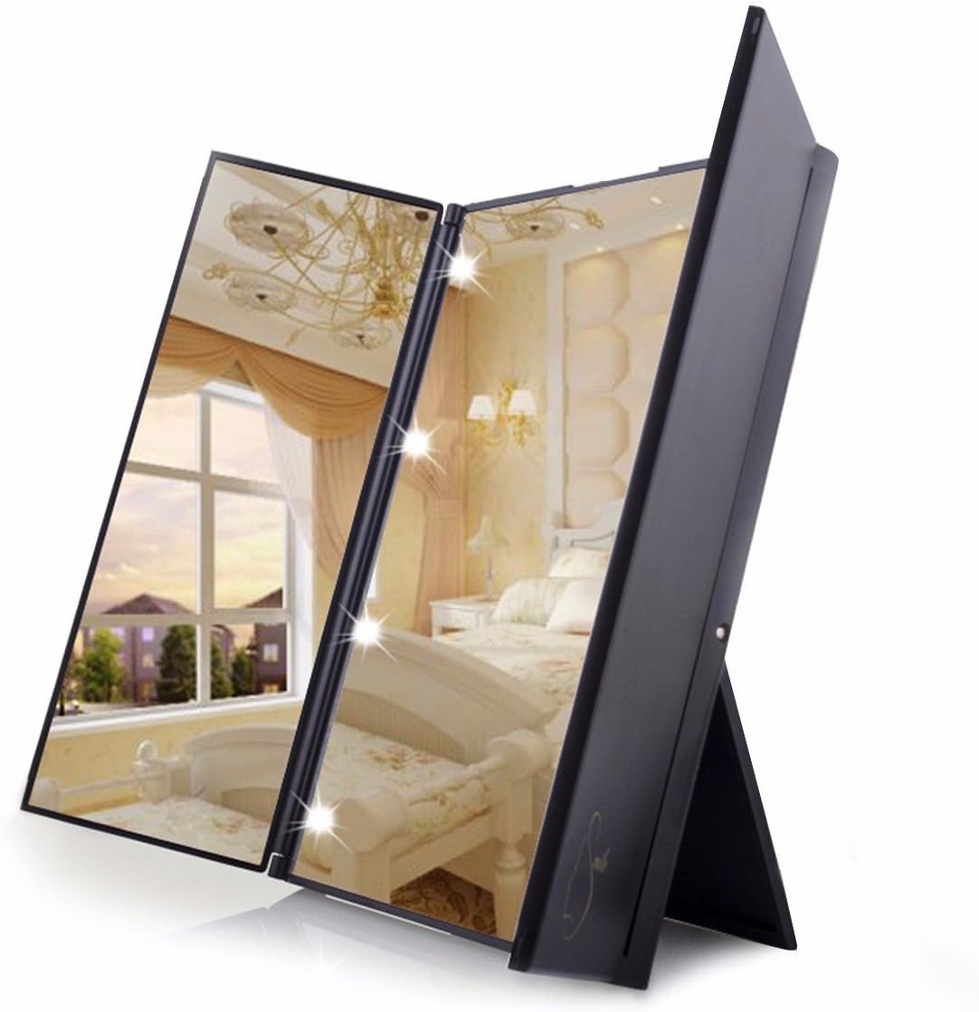 eLander Cosmetic Mirror, Illuminated Makeup Mirror with 8 LEDs (for Make Up and Shaving, Standing Mirror with Battery, for Travel or Bathroom) [Best Valentine's Day Gift]