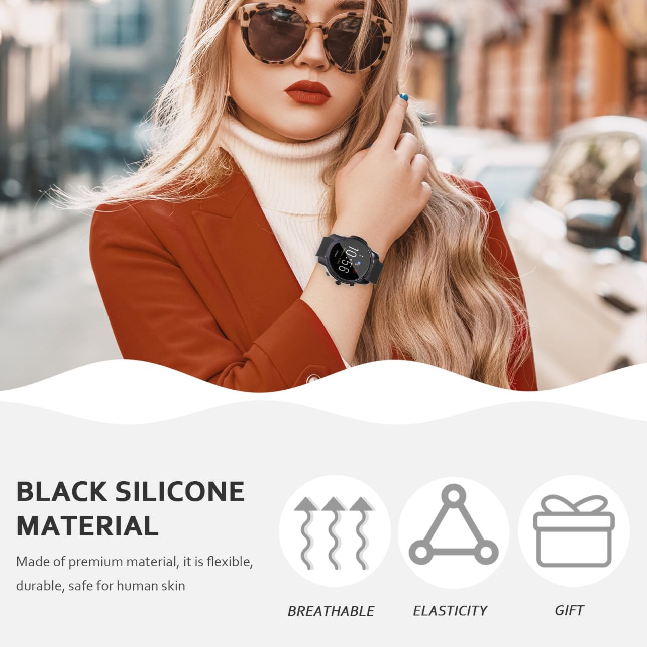 GALPADA 3 Pièces Bracelet En Silicone Respirant Décor De Sport Décor D'Été Montre D'Exercice Bracelet De Montre En Silicone Relojes Inteligentes Para Mujer Reloj Deportivo Para Mujer