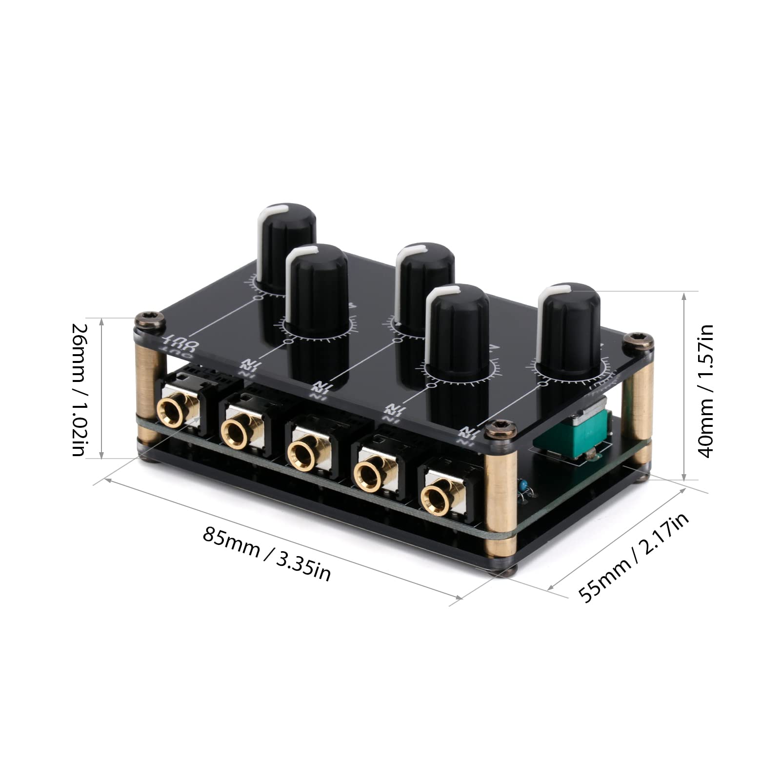 mixer,HUIOP Module de mixage passif 4 en 1 sortie Mini mélangeur passif 4 canaux stéréo Mélangeur audio 4 entrées audio vers 1 sortie Ultra compact à faible bruit pour studio d'enregistrement Console
