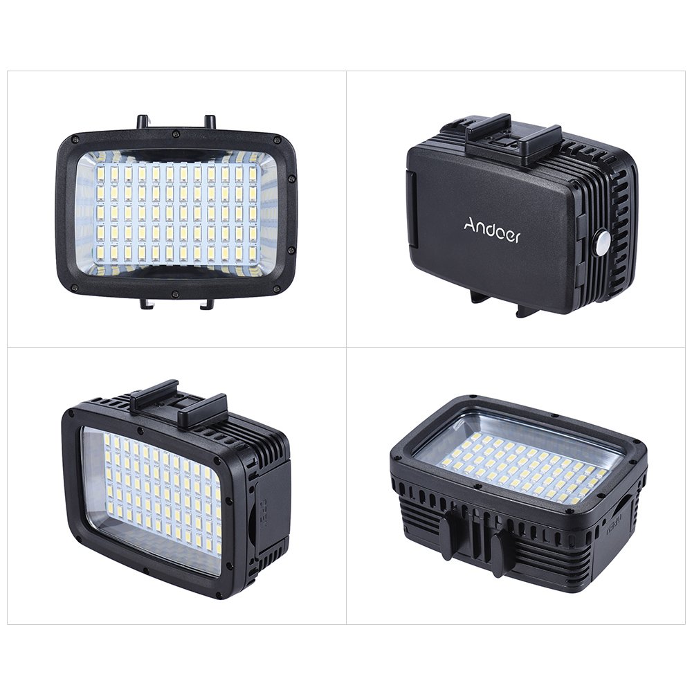 Andoer Dauerlicht Set Ultra Bright 1800LM 3 Modi Wasserdicht Unterwasse 60 LED Tauchausfüllleuchte Video Studio Fotolampe für GoPro Hero Xiaomi Yi SJCAM Action Cam für DSLR Kamera mit Hot Shoe Mount