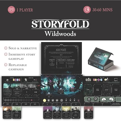Miniatura 2 de Storyfold Wildwoods - Juego de mesa de aventura narrativa en solitario  Juego de libro de cuentos inmersivo, mecánico único de cartas de río,