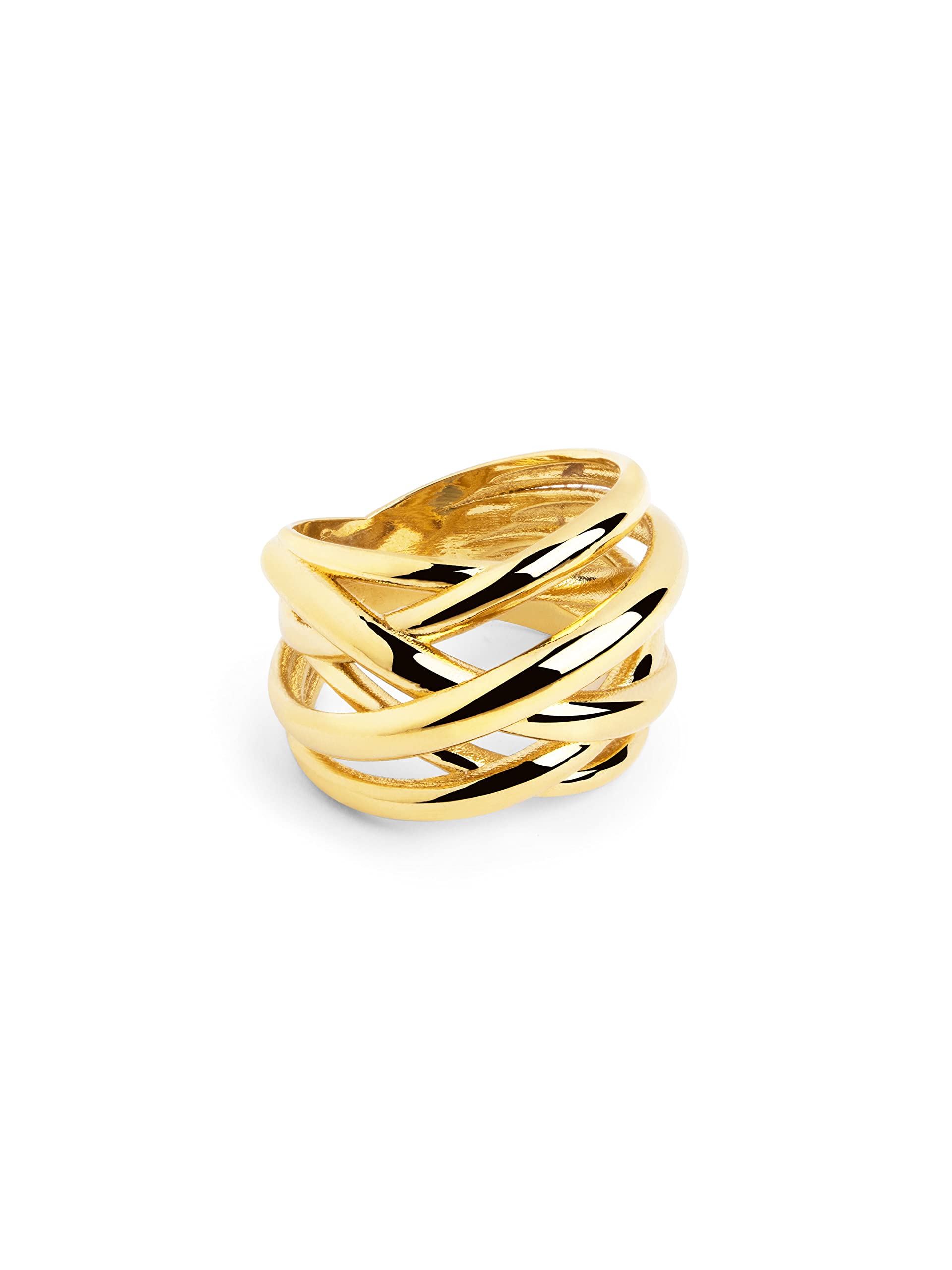 SINGULARU Anillo Triple Cross - Anillo de Latón con Acabado Baño de Oro de 18 Kt. - Joyas para Mujer - Hecho en España - Varios Acabados y Tallas