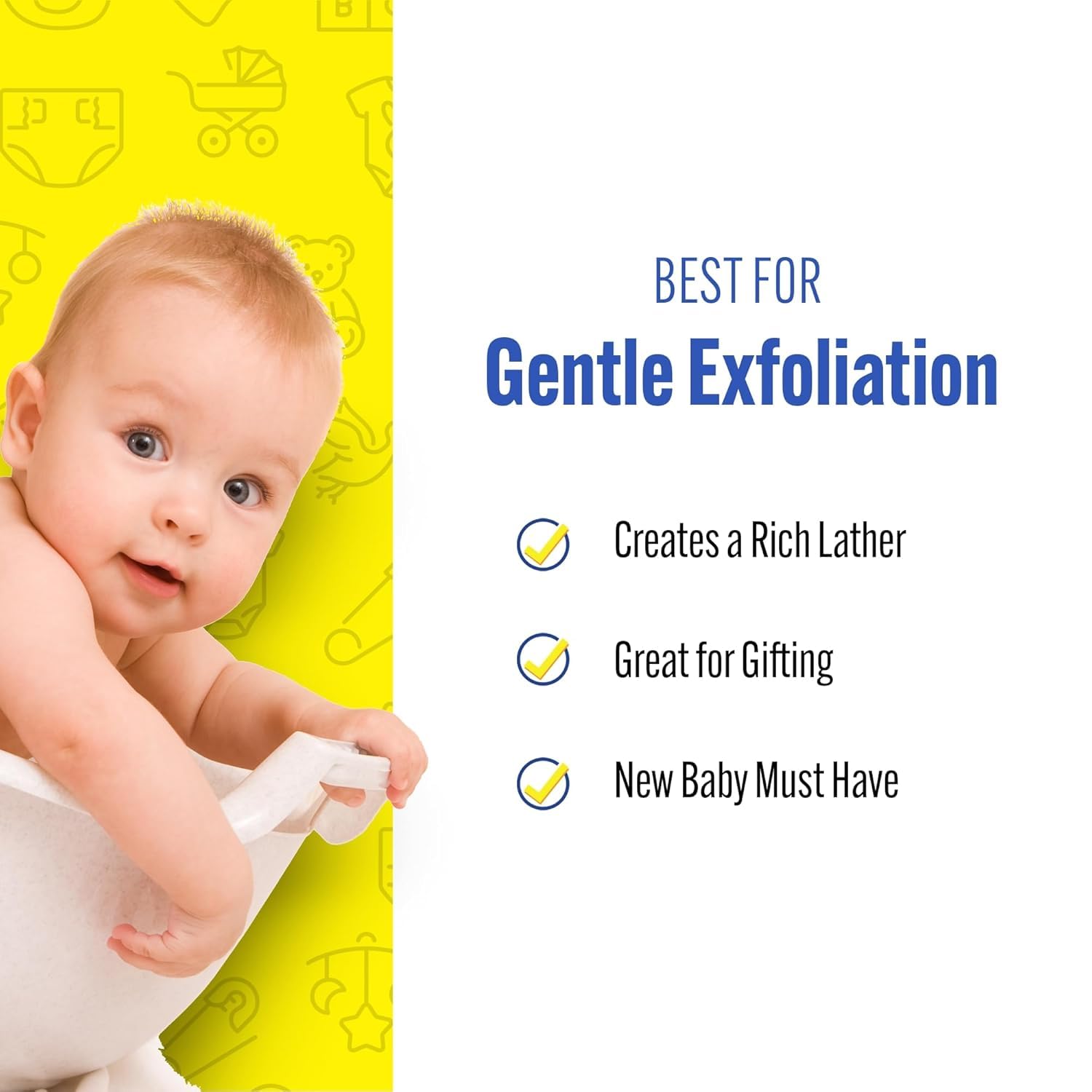 Baby Buddy Wanienka dla niemowląt, żółta gąbka morska, chłonna, naturalna gąbka morska, miękka dla delikatnej skóry, biodegradowalna, hipoalergiczna, akcesoria kąpielowe do kąpieli, 3 szt