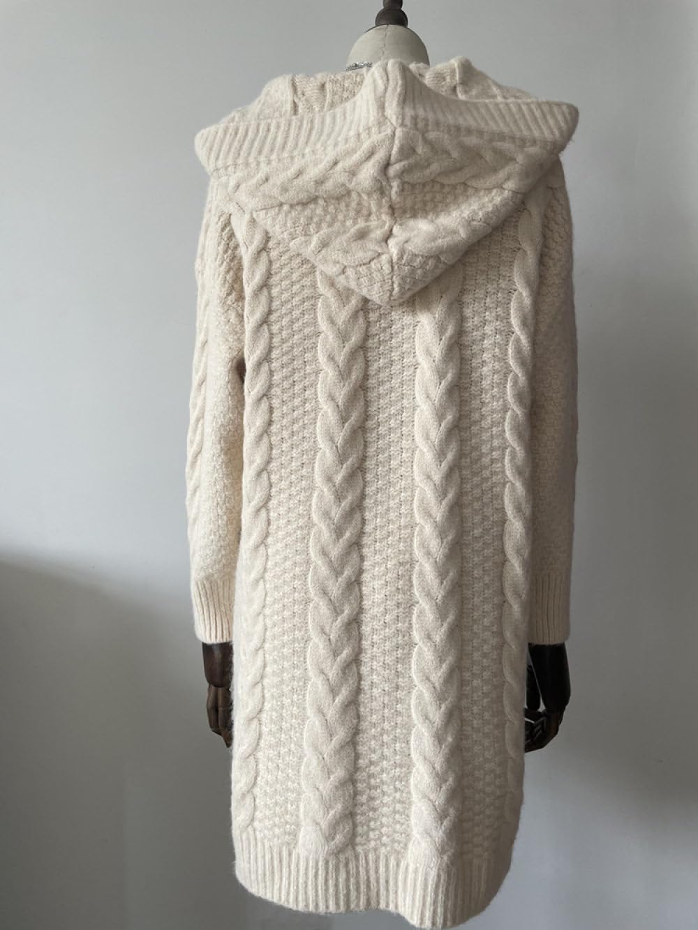 HGJH Damen Strickjacke Mit Zopfmuster Vorne Offen Lange Strickjacke Lockere Knöpfe Weicher Pullover Elegante Übergangsjacke Kimono Strickjacke Mantel Oberbekleidung Herbst Und Winter Weiß L