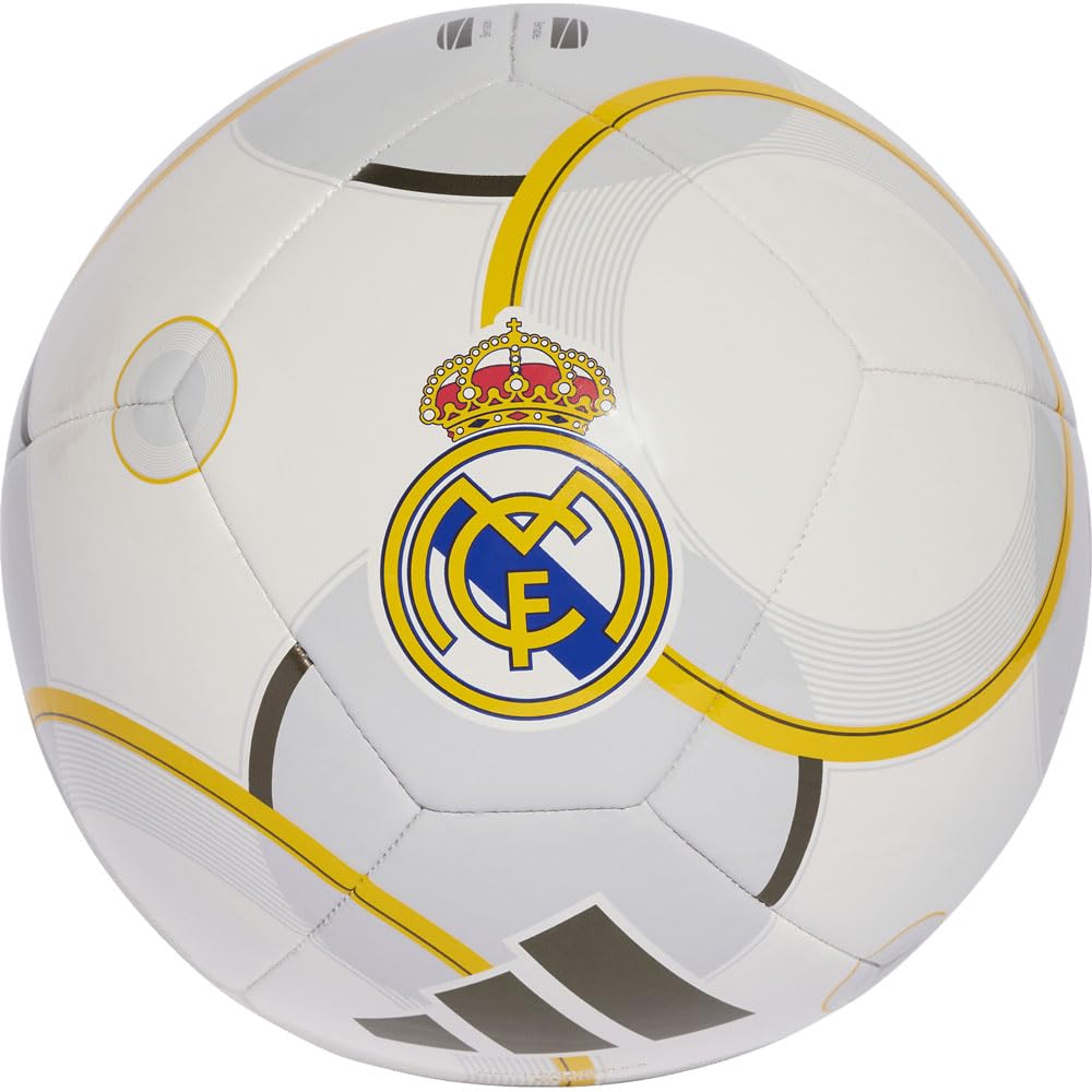 adidas Unisex-Adult Real Madrid Home Club Soccer Ball, White/Bold Gold/Solid Grey, 5