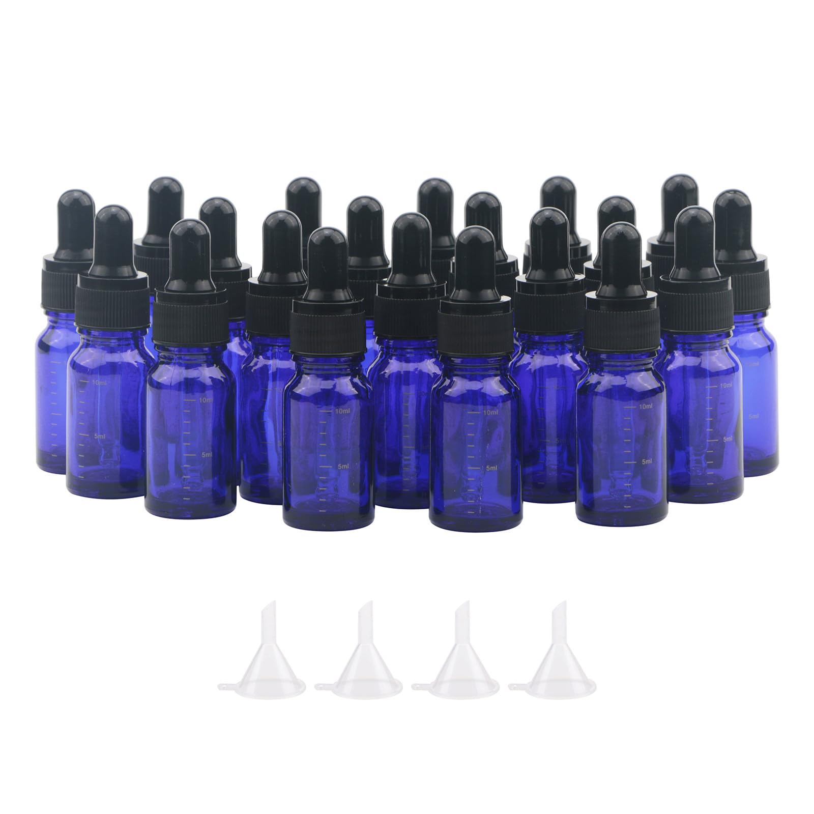 Unxuey Blue 20 Pack 10Ml Deep Essential Oil Dropper Bottles With Pipettes Dropper And Scale Line, Sample Perfume Liquid Fragrance Cosmetic Vials With Funnels