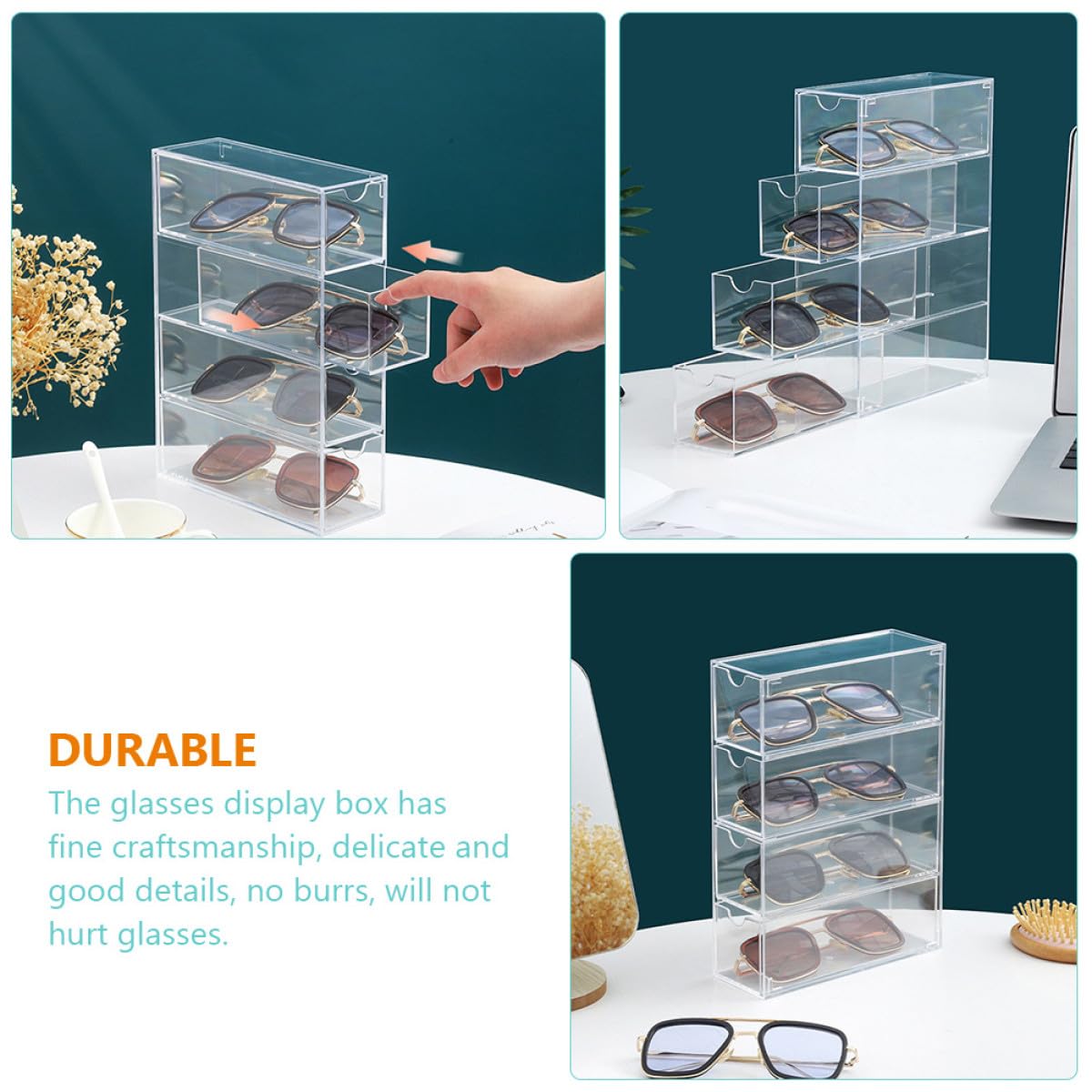 Adorainbow Boîte à Lunettes de Soleil pour Rangement Délicat et sans Rayures Transparente 4 Couches en Acrylique pour Usage Domestique ou Boutique