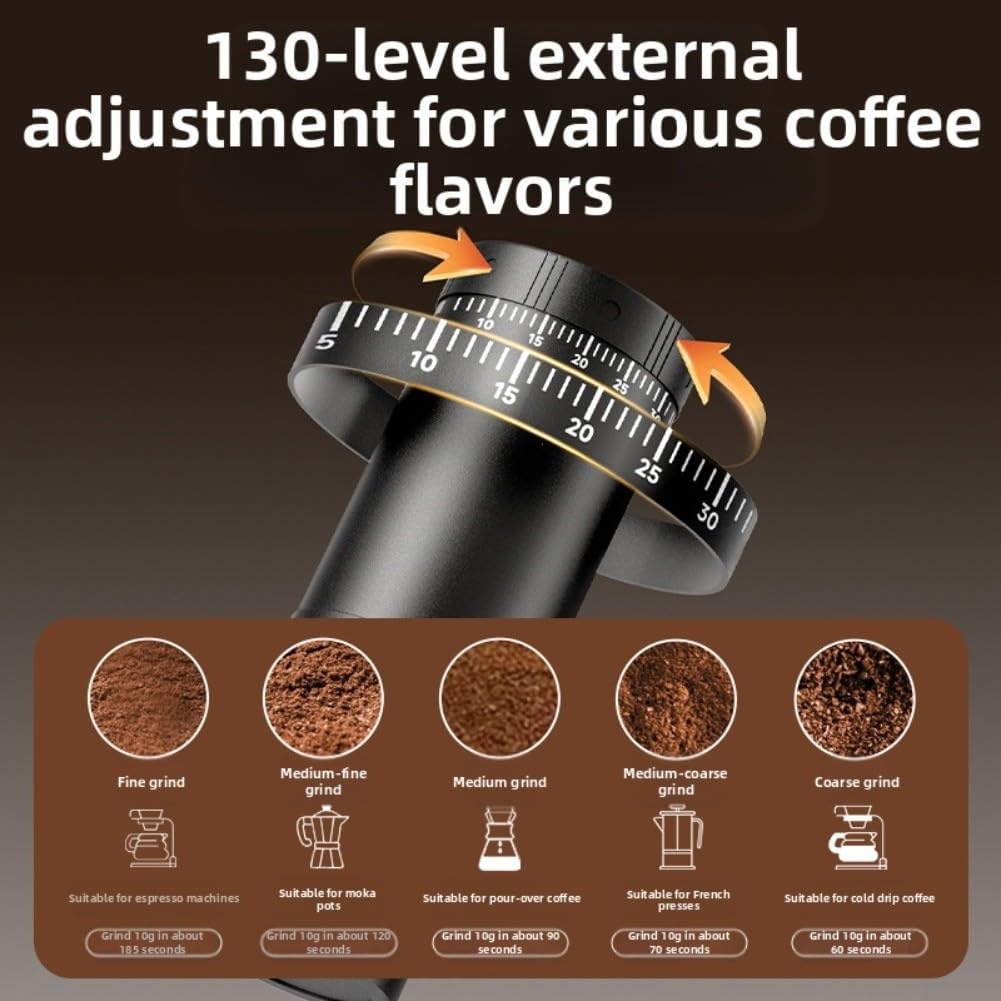Manual Coffee Bean Grinder Portable Stainless Steel Burr Hand Cranked Adjustable Grind Size for Espresso Press Drip Brewing Lightweight Travel Home 5x17x13.5cm Easy to Clean(Gray2)