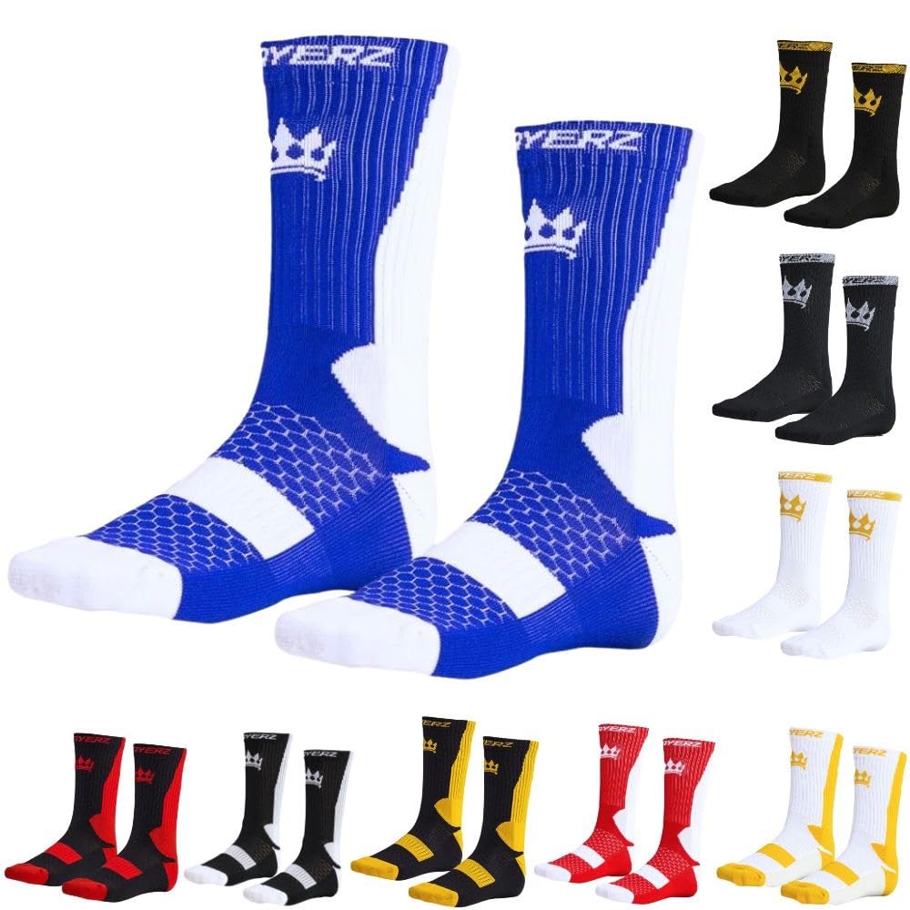 Playerz White/Blue Boxing Socks - Adults, Athlete Designed Moisture-Wicking Durable Sports Socks, Fitness Socks - Ideal For Boxing, Running, Workouts, And Training Adults 6-11 Uk 39-46 Eu ()