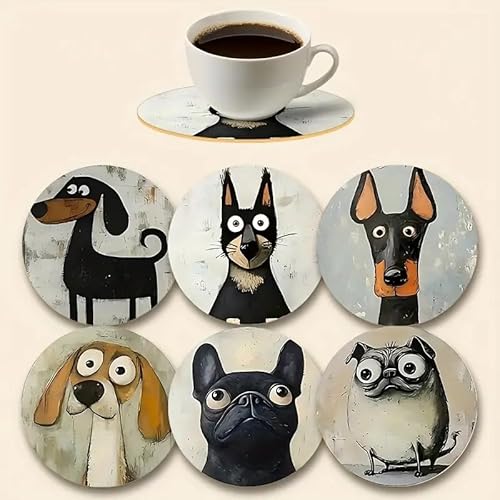 Set di 6 sottobicchieri a forma di cane, design colorato, ad...