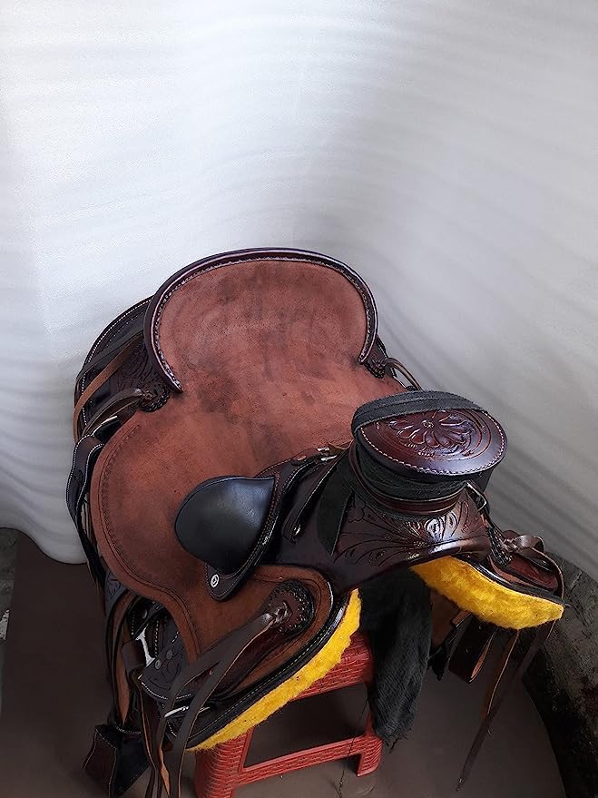 Miniatura 4 de Rough Out Leather Western Heavy Duty Wade Tree Roping Ranch Horse Tack Tack (14 pulgadas)