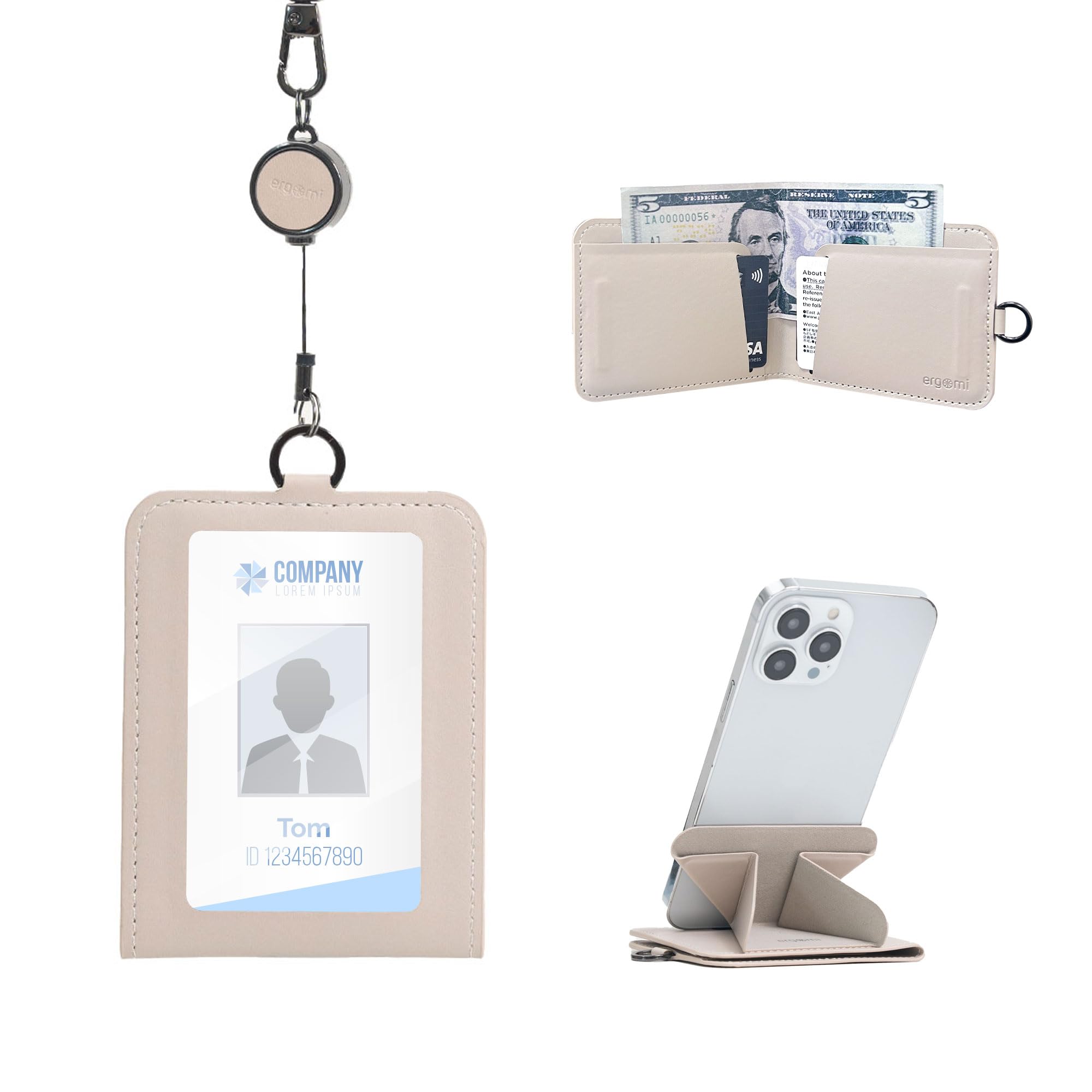ergomi Retractable Badge Holder with 12-inch Lanyard, ID Card Holder Wallet with Phone Stand