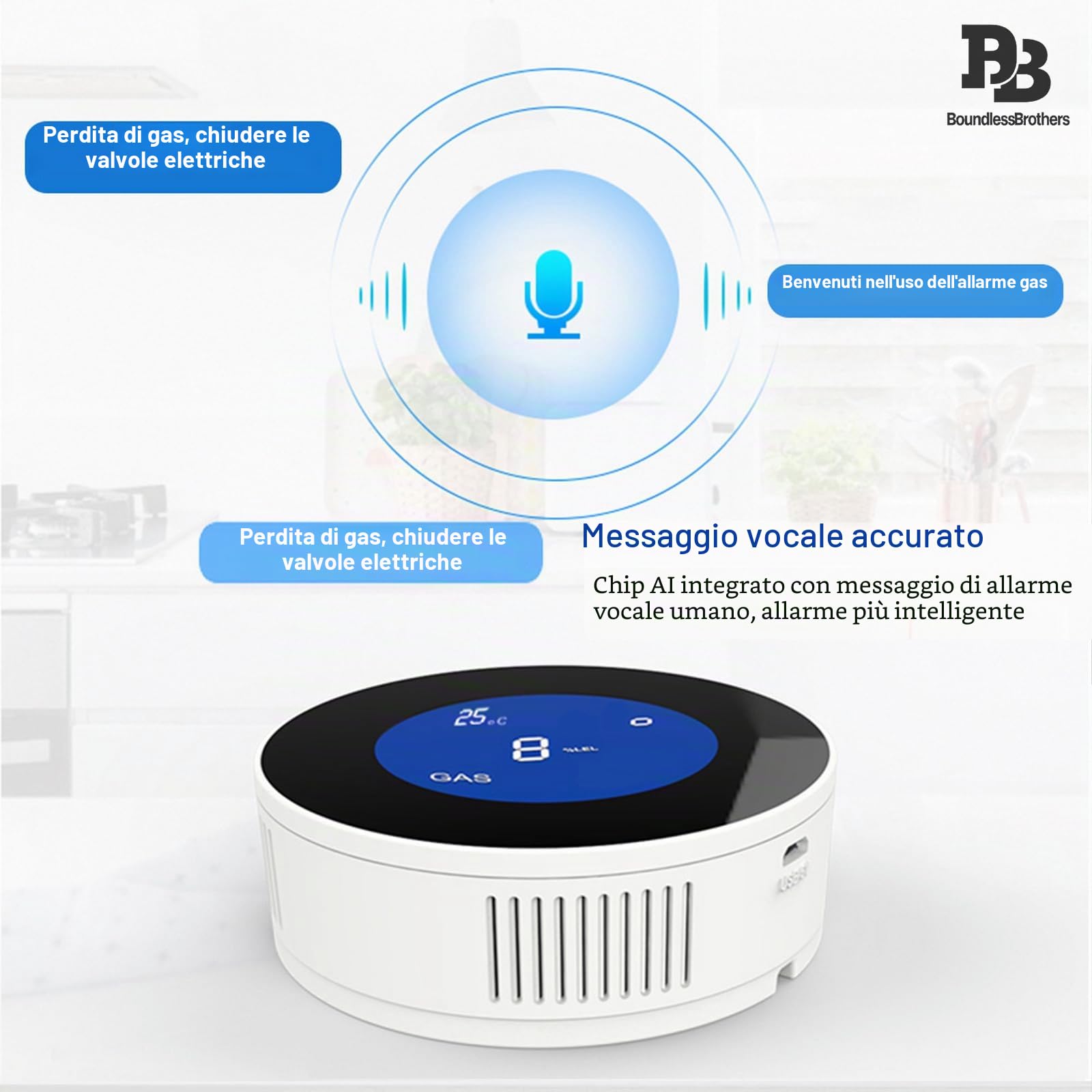 BoundlessBrothers Rilevatore di gas WLAN con LCD, rilevatore di perdite di gas per gas naturale/bombole/carbone, allarme 85 dB, controllo app, compatibile con Alexa & Google Home, certificato EN 50194