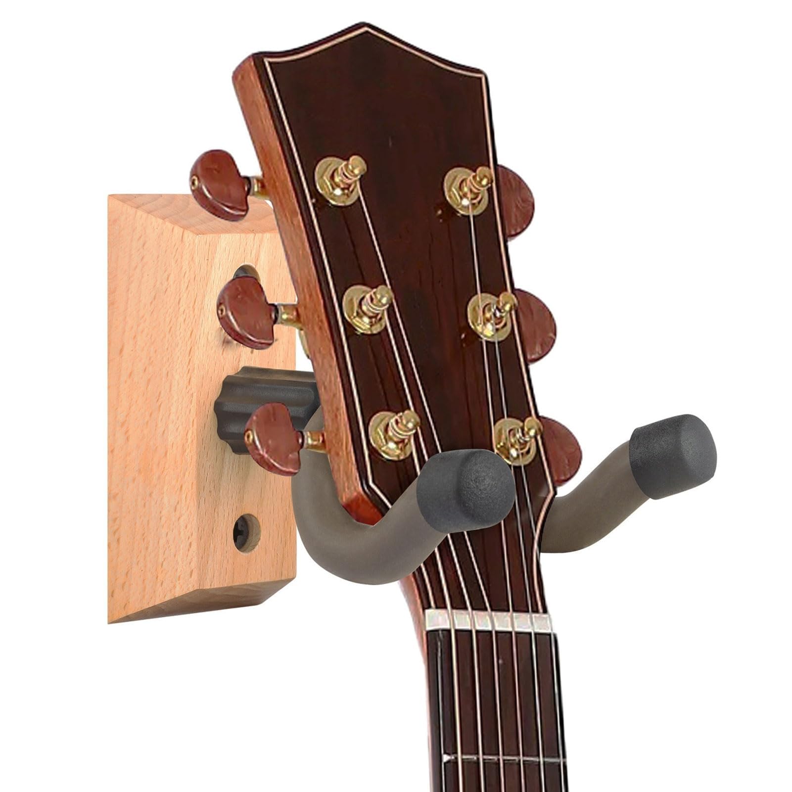 Wieszak do Montażu na ścianie z Litego Drewna i Metalu do Gitary Basowej Wieszak na gitarę z 5 Kostkami do Ukulele (2PCS)