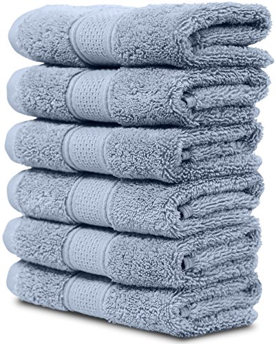 Maura 6 Piece Washcloths. Extra Large 13"x13" Premium Turkish Wash Clothes. Thick, Soft, Plush and Highly Absorbent Luxury Hotel & Spa Quality Towels - Serenity Blue