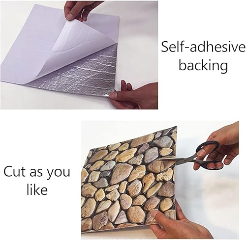 Miniatura 9 de Paneles de pared 3D de rocas, 10 unidades, paneles de pared 3D autoadhesivos, papel tapiz 3D de PVC para decoración de pared interior, baño,