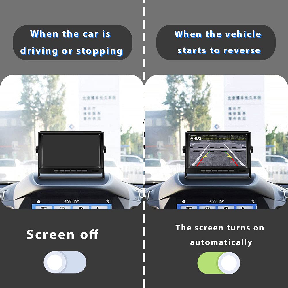 Cámara de Marcha Atrás y 7 Pulgadas LCD Monitor + IP69 Impermeable Visión Nocturna Camaras de Visión Trasera Reversa para Camiónes, Remolques, Autobuses, Coches, RV, Caravanas, Furgonetas, 12V-24V
