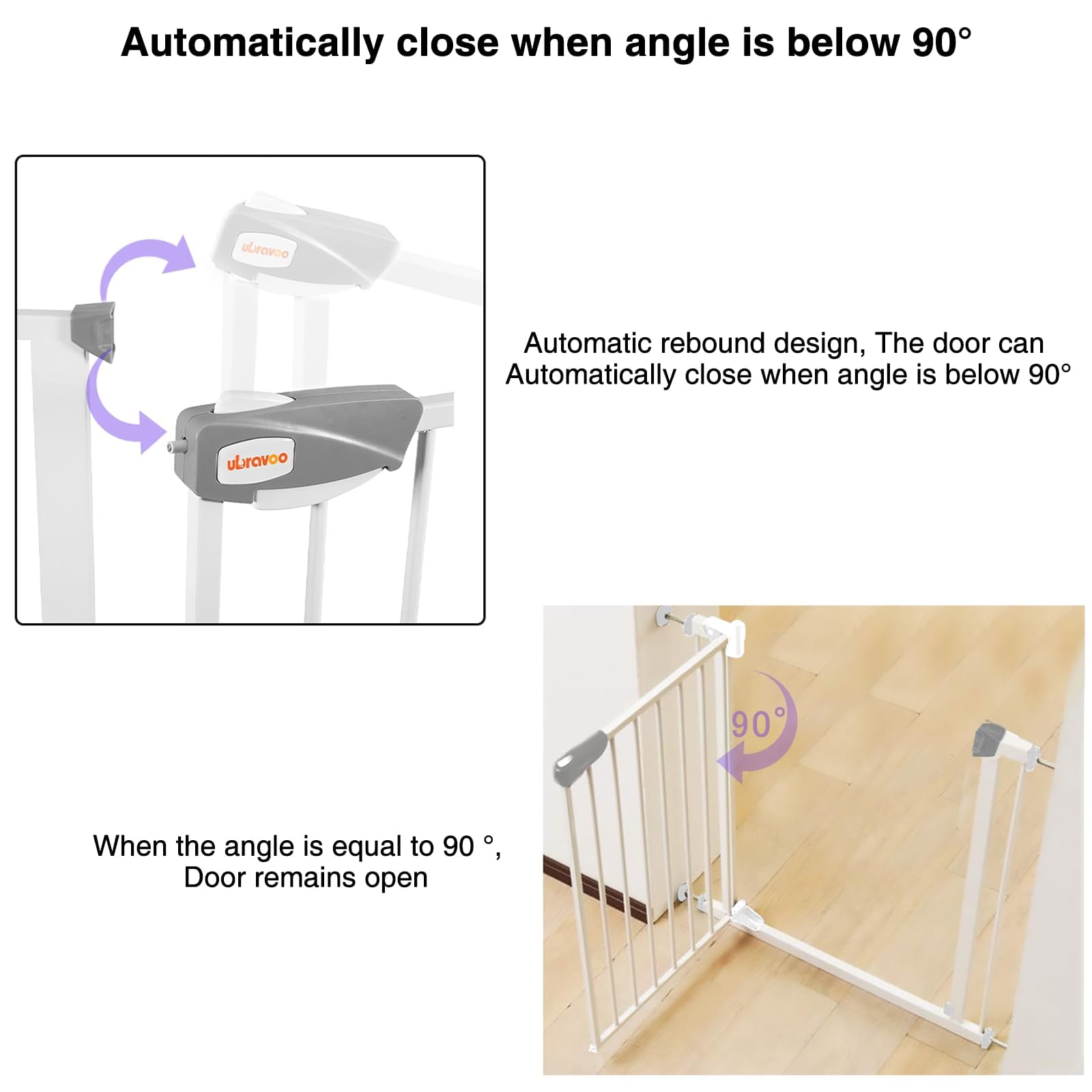 UBRAVOO Cancelletto per Bambini per Cani, Altezza 100 Cm Cancelletto di Sicurezza per Bambini 85-94 cm di Larghezza Chiusura Automatica Tripla Serratura Aperta Tenere Cancello per Scale