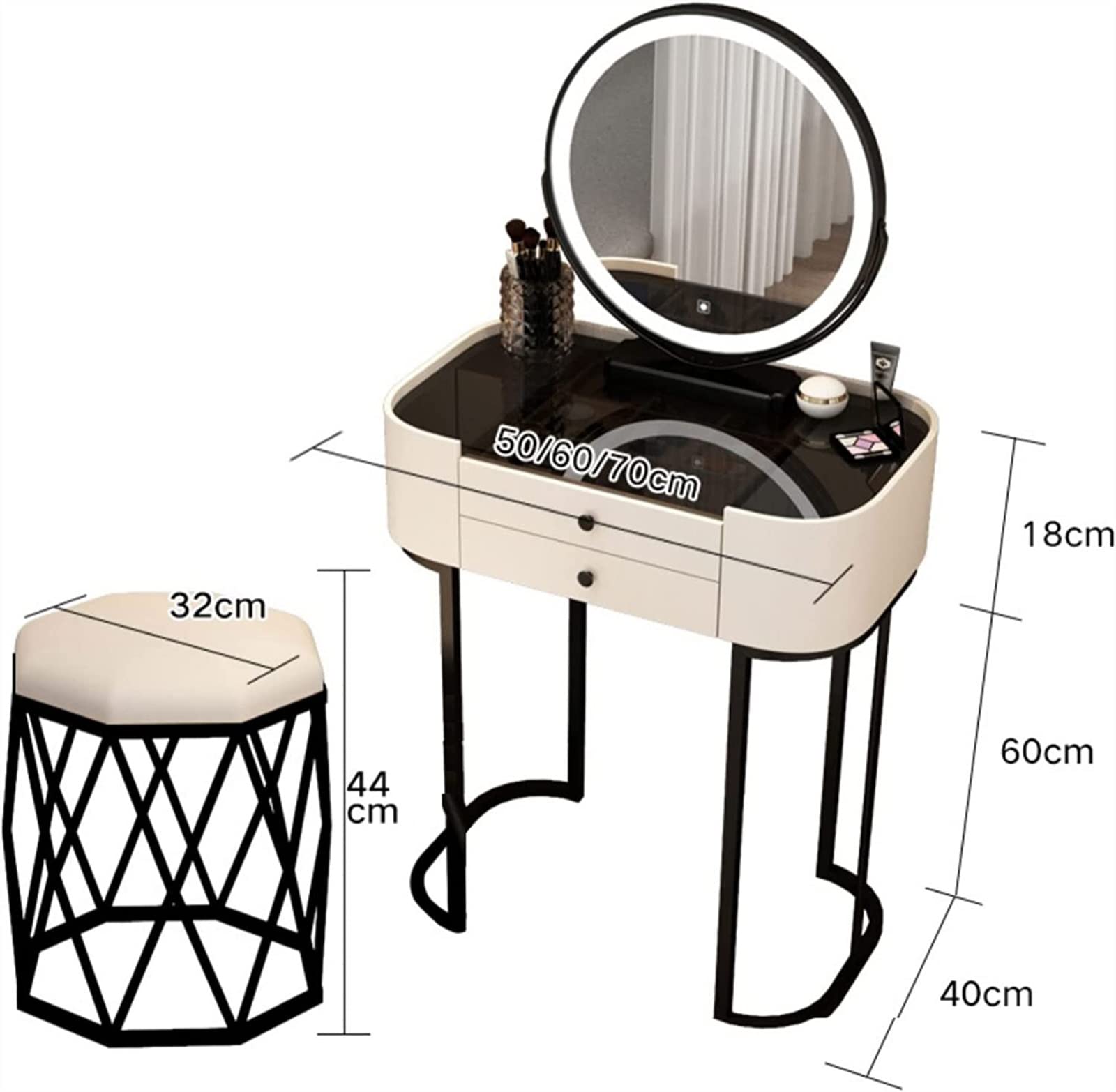 Amazon｜鏡付きドレッシングテーブル、LEDライト付きドレッシング