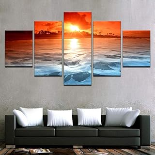 Quadro su Tela 5 Pezzi Tramonto sul mare Stampe e Quadri moderni Stampa su tela,Soggiorno Camera da Letto Parete Casa Decor Arte Regalo di festa (Senza Telaio) 200x100 cm