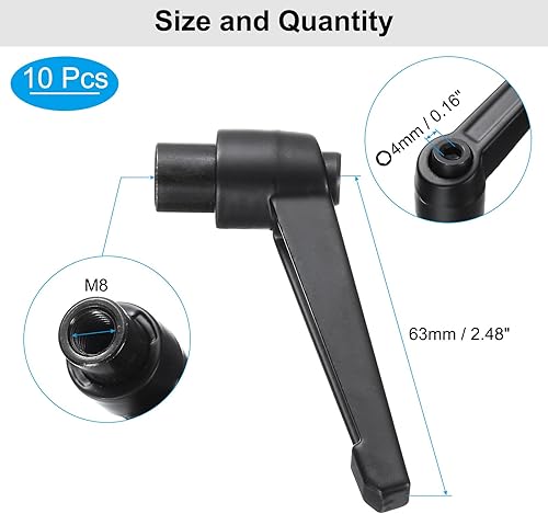 Miniatura 2 de uxcell 10 Uds. Palanca de sujeción Manijas ajustables M8 métrica hembra de nivel de rosca manija de mano Perillas de liberación rápida Negro para