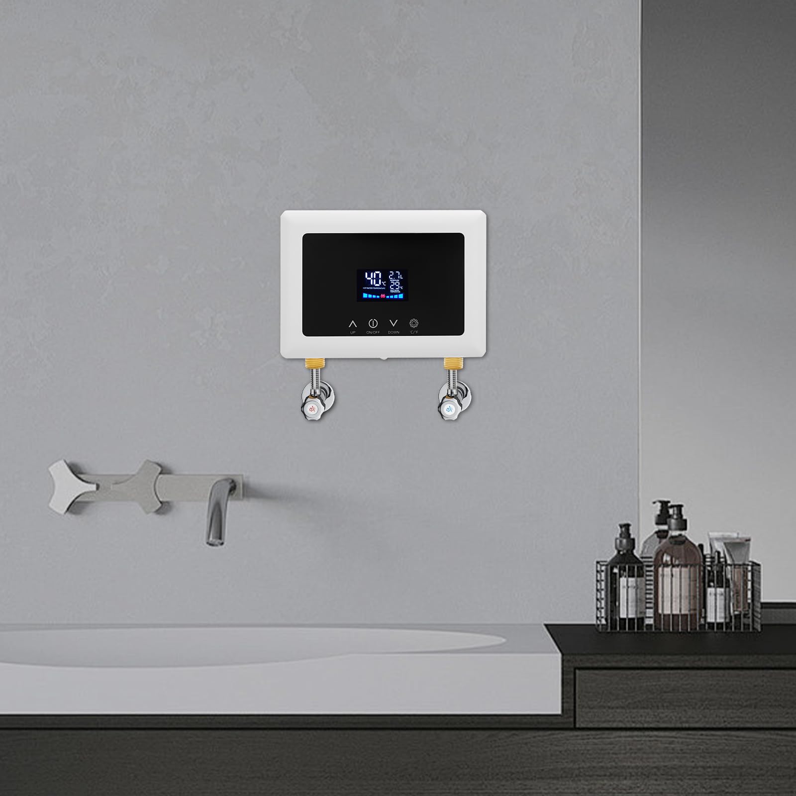MINRS Podgrzewacz przepływowy 5500 W, natychmiastowy podgrzewacz wody z czytelnym wyświetlaczem temperatury LED, 220 V-240 V, elektryczny podgrzewacz wody z pilotem zdalnego sterowania, ciepła woda w
