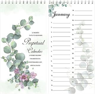 Eucalyptus Leaves Perpetual Calendar - Important Dates to Remember, Monthly and Daily Wall Hanging Organizer for Birthdays, Anniversaries and Special Days Memory Book to Cherish Forever