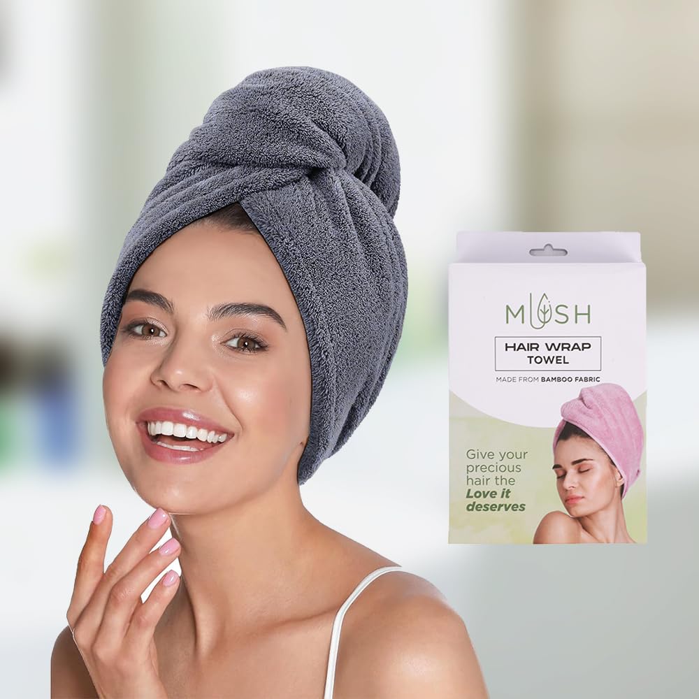 Mush Bamboo Ultra Soft & Absorbent Hair Wrap Turban Towel with Neem Comb for Long/Short Hair Care 500 GSM