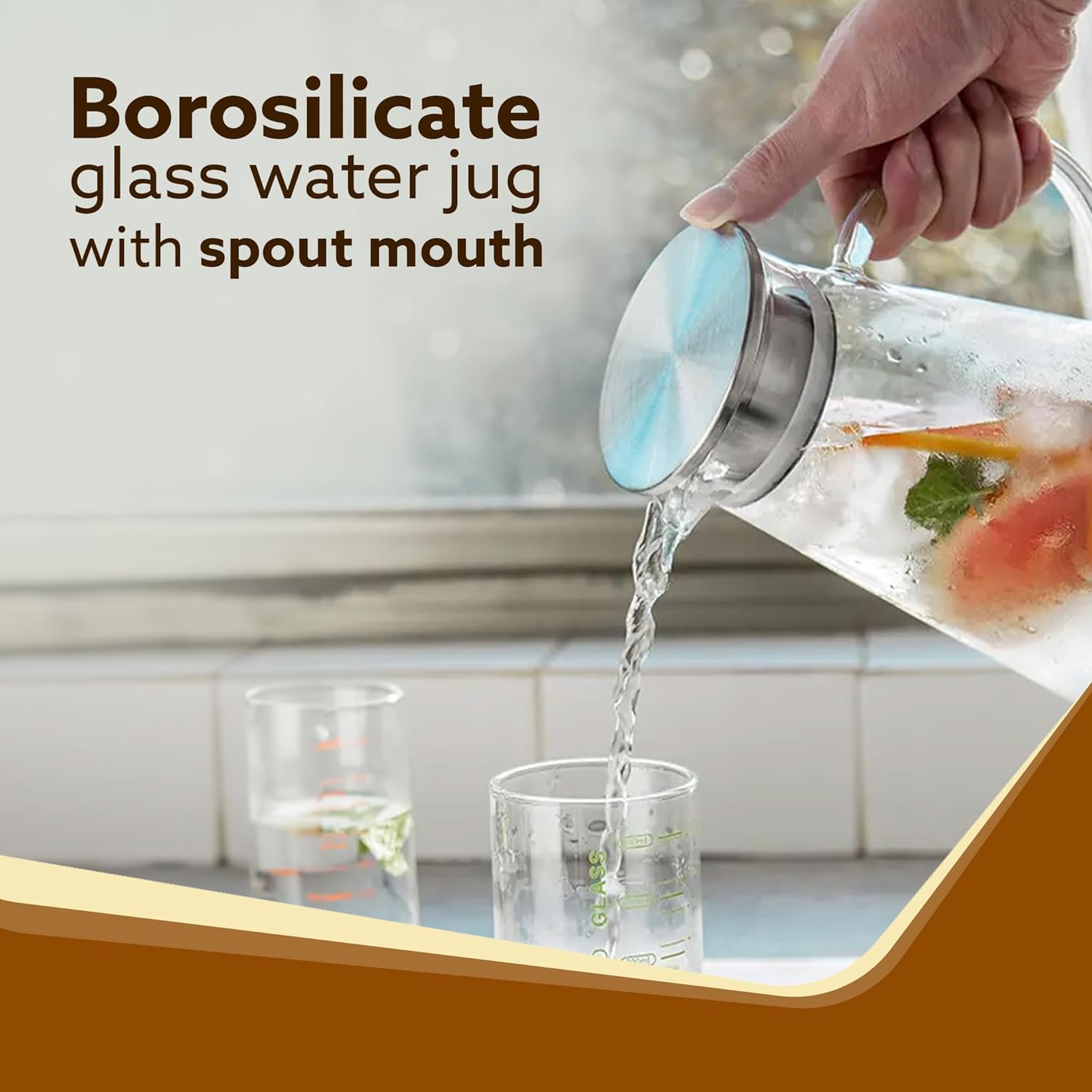 GipiBox® Borosilicate Water Jug 1300 ml, Stainless Steel Air Tight Lid,Iced Tea Pitcher, Water Jug, Hot Cold Water, Milk and Juice Beverage Carafes (1 PCS) 3