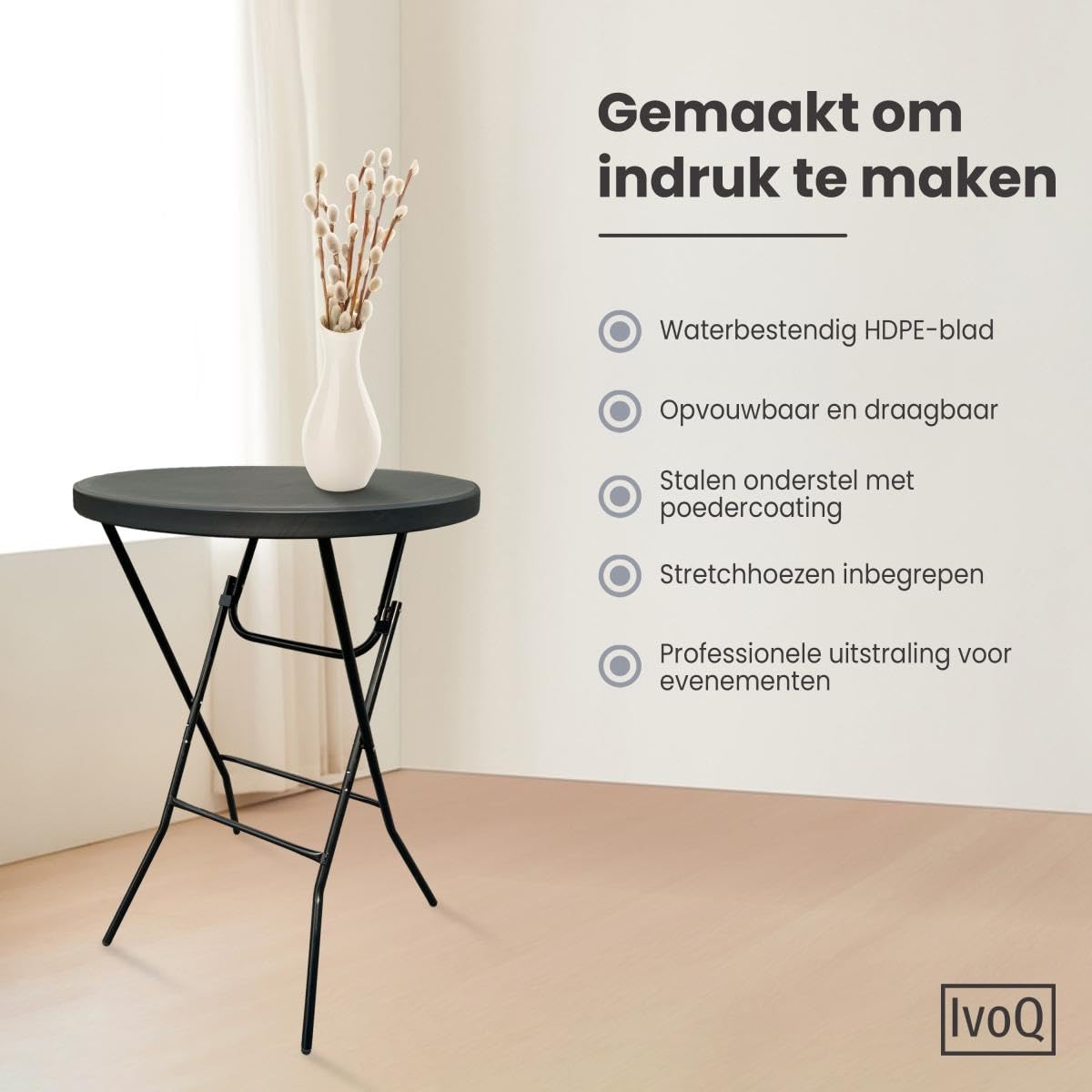 Lot de 2 Tables Debout Pliables Ø80x110 cm avec Housses Noires - Cadre Acier Revêtement Poudre