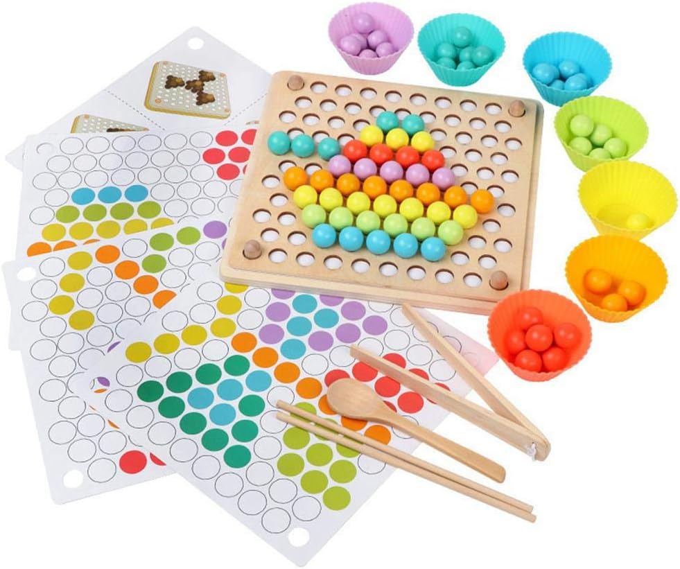 Volwco Kid Hands Brain Training Toys Math Game, 2019 Newest Montessori Educational Toy, Fun Clip Beads Puzzle Board Toys For Children 2 3 4 Years Old
