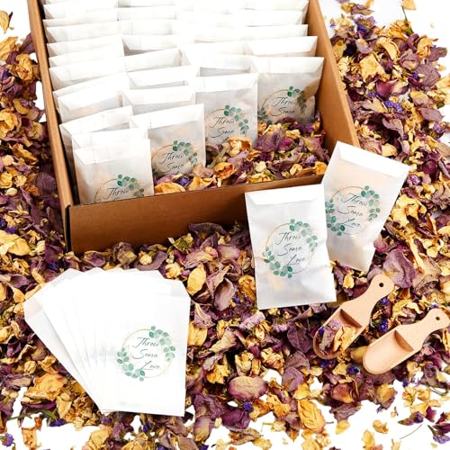 330g Flower Petals for 90-100 Guests,100 Pcs Wedding Confetti Bags Real Dried Flowers Petals Jasmine, Lavender & Rose Mix Petal for Flower Girls to Throw Wedding Decor & Send off Ideas