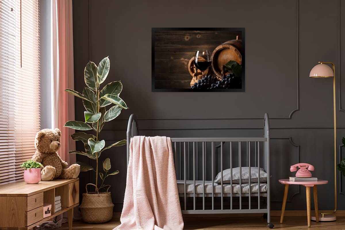 MuchoWow Poster Bilder Wanddeko Deko Wohnzimmer 120x80 cm Wein - Weinglas - Weintrauben - Glas