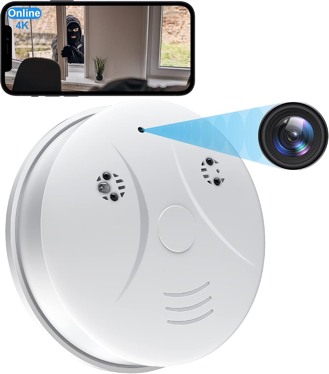 HD 1080P Camera Smoke Detector WiFi Camera Wireless Small Nanny Cam with Motion Detection, Surveillance Indoor Camera for Home Security (no Smoke Detector Function)