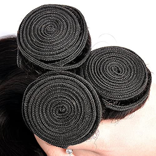 Image of #1B Black Bundles Human Hair Straight Bundles 12 14 16 Inch Natural Black Straight Bundle Human Hair Extensions Unprocessed Virgin Remy Hair 3 Bundle 50 Gram Per Bundle For Women