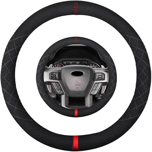 K LAKEY Funda de gamuza para volante, compatible con Ford Expedition F-150 F-250 F-350 Alcantara de cuero deportivo, antideslizante, accesorios para
