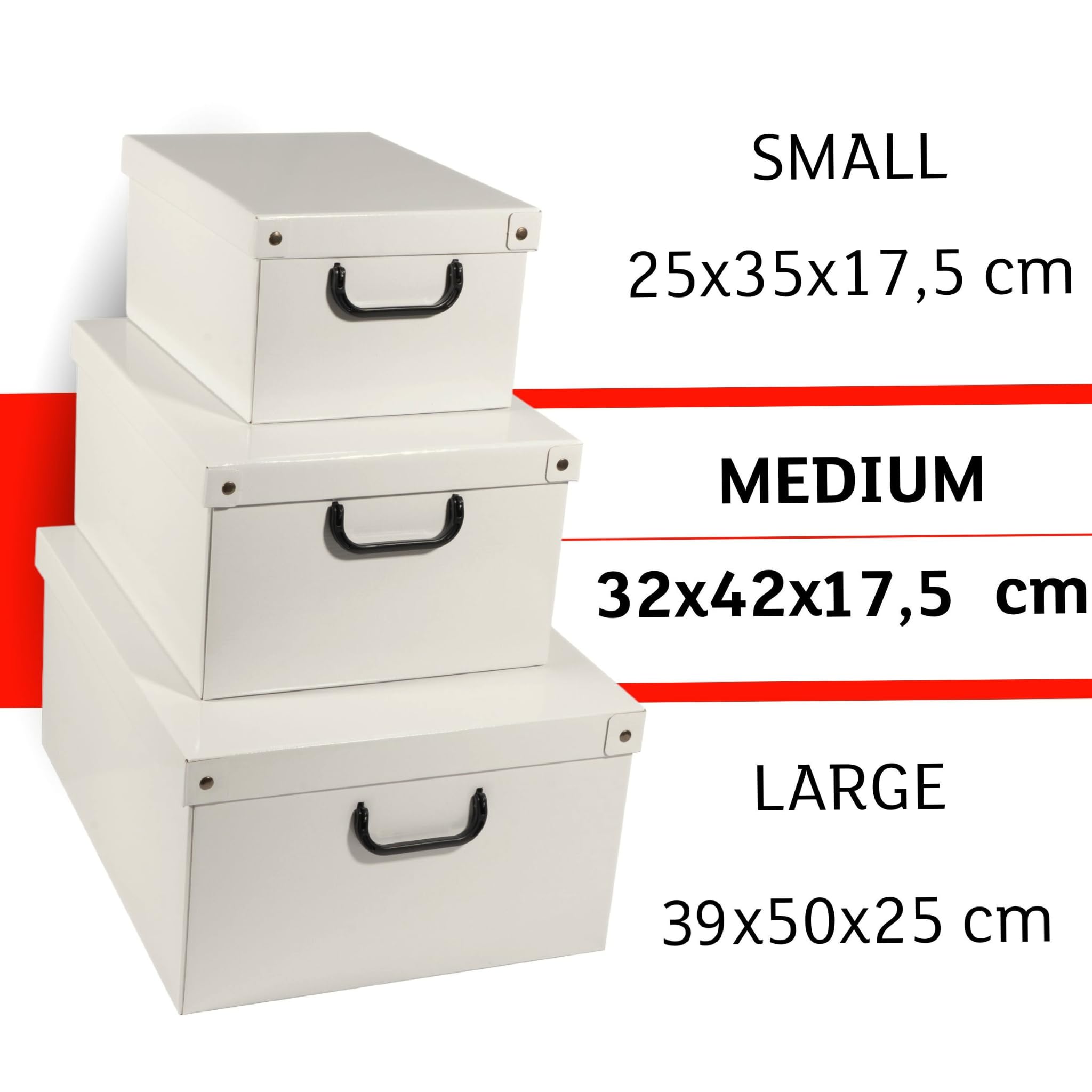 Lavatelli – 6er Set Aufbewahrungsboxen aus Karton mit Deckel & Griffen, faltbare Ordnungsboxen für Kleidung, Bettwäsche, Saisonwechsel, robuste & dekorative Kleiderboxen, Beige, 32x42x17,5 cm, Größe M