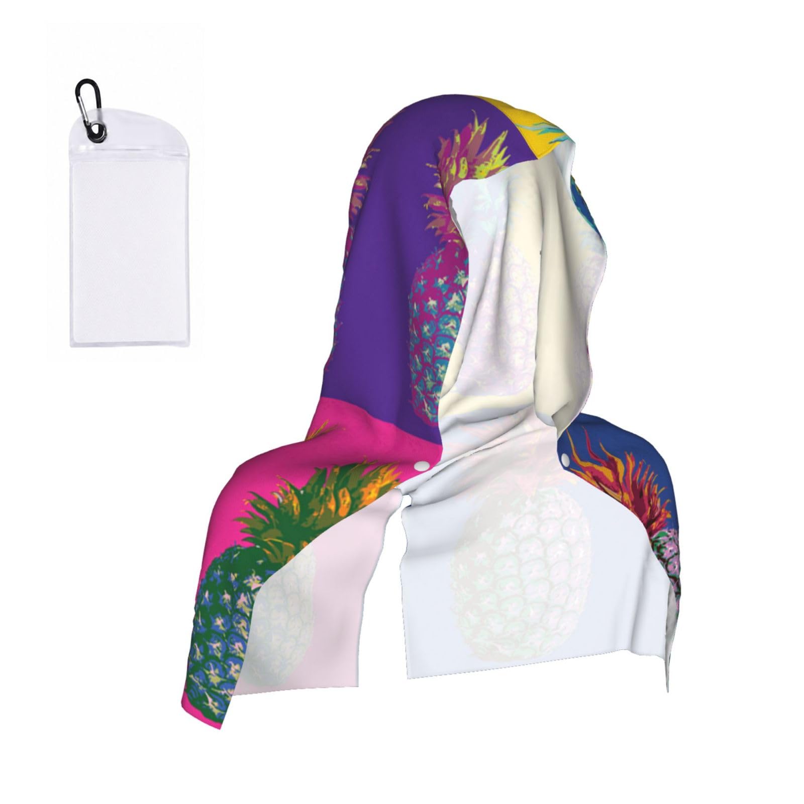 EZDLOWVBA Colorful Pineapple Pattern Print 2 Pack Cooling Hoodie Towels,Sports Headscarf, Neck Wrap Scarf,Breathable Cooling Towel For Neck And Face, Travel, Swimming, Training
