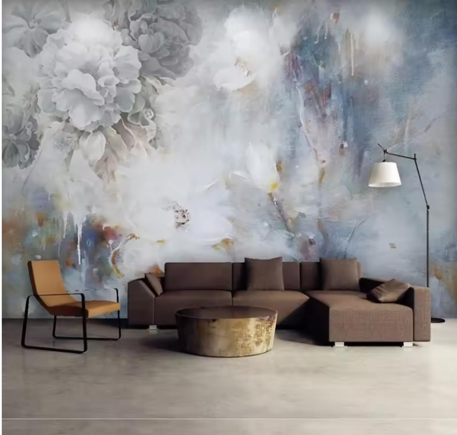Papier peint mural effet 3D relief avec grand motif fleur bleue
